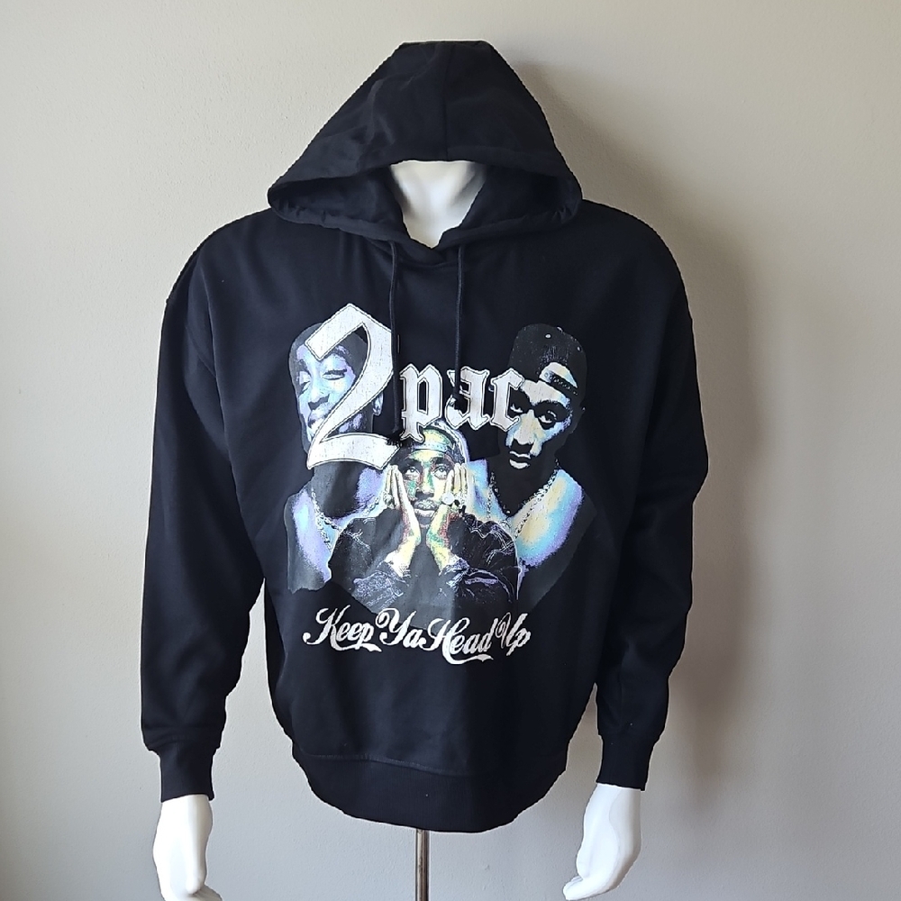 Tupac Shakur Men's Black Graphic Pullover Hoodie with Front Art